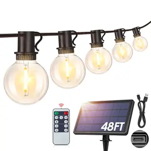 ISUNMEA 48Ft Solar String Lights, Outdoor Waterproof Patio Lights with 18 Shatterproof G40 Bulbs(1 Spare), Led Light for Backyard-Black Wire