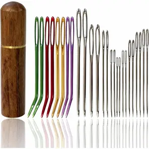 26PCS Yarn Needles, Large Eye Tapestry Needles for Crochet Repair, Blunt & Sharp Darning Needles with Solid Wood Case