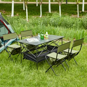 Set of 5, Folding Outdoor Table and Chairs Set for Indoor, Outdoor Camping, Picnics, Beach,Backyard, BBQ, Party, Patio, Black/Green