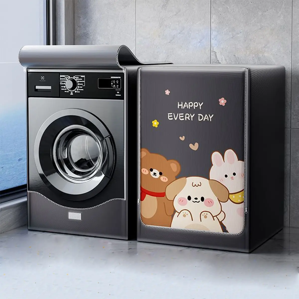 Home Use Drum Washing Machine Dust Cover, Household Dust Cover, Universal Waterproof Sun Protection, Silver Color Peva Material, Zipper Design, Heat Insulation, Dustproof Cover