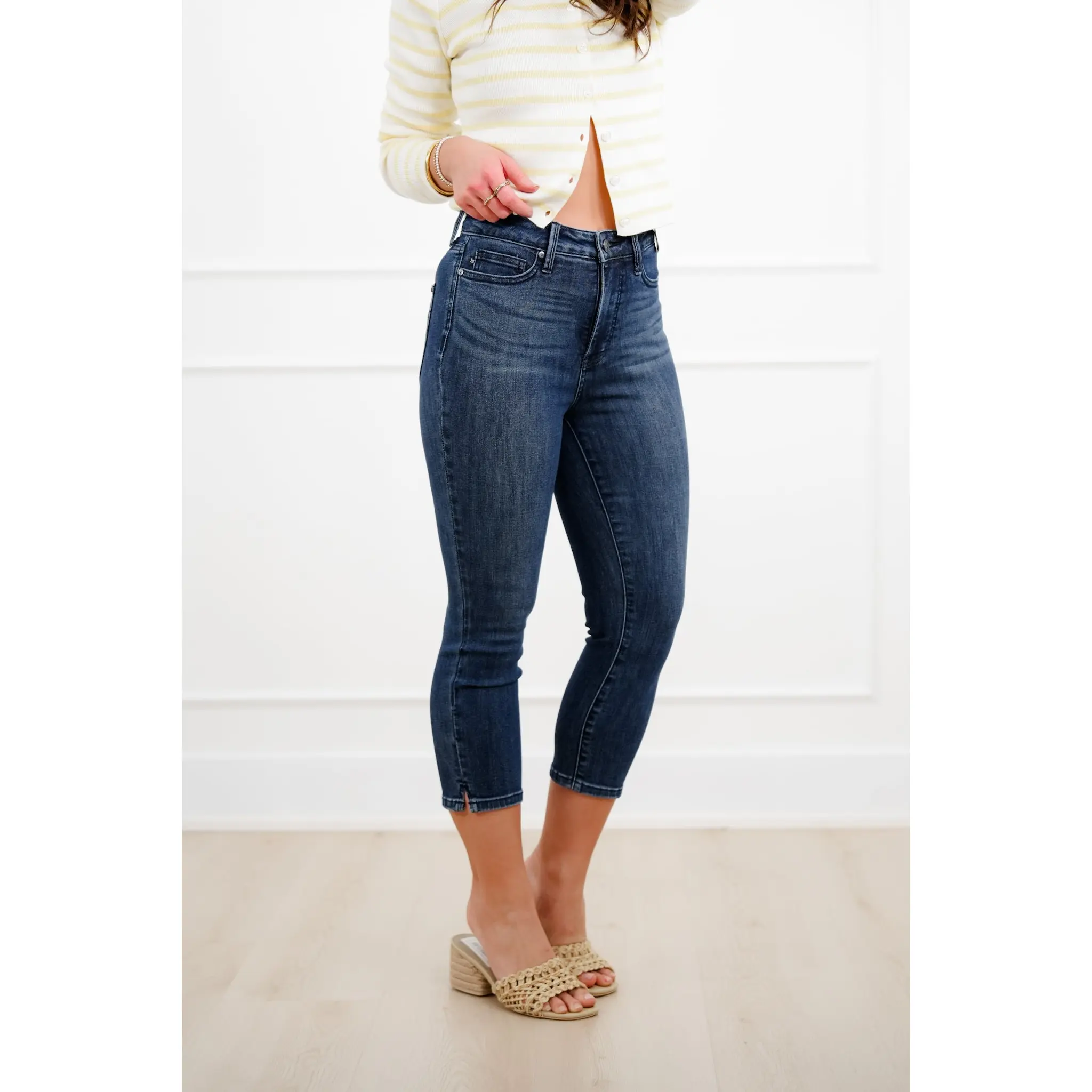 Judy Blue High Rise Dark Wash Tummy Control Capri Jeans with Shield Back Pockets