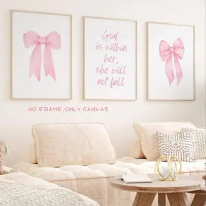 3-Piece Set, Frameless Canvas Print Artwork Unique Artwork Bow-Tie Inspirational Modern Style Canvas Print Art Poster Stylish Wall Decor for Girls' Rooms and Dorms Suitable for Living Rooms and Other Spaces 2D Flat Design