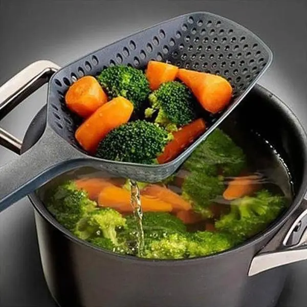 Durable Cooking Kitchen Nylon Utensils Set - Large Size Plastic Water Strainer, Spatula, Hanging Ice Shovel with Draining Function, Hanging Hole, Multiple Colors