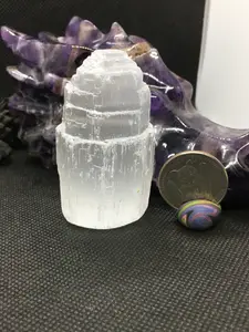 Selenite Satin Spar Tower 2 1/4" tall approximately Home Ornament #gemstone #gemstonetower #Selenitetower #statinspartower #whitetower #selenite #satinspar @gemseandtreasures