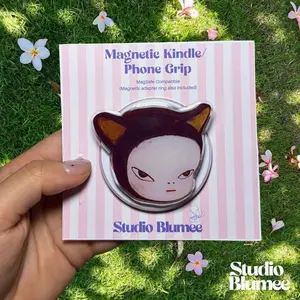 Handmade Yoshitomo Nara Inspired Cat Magnetic Phone Grip: Stand & Stylish Accessory