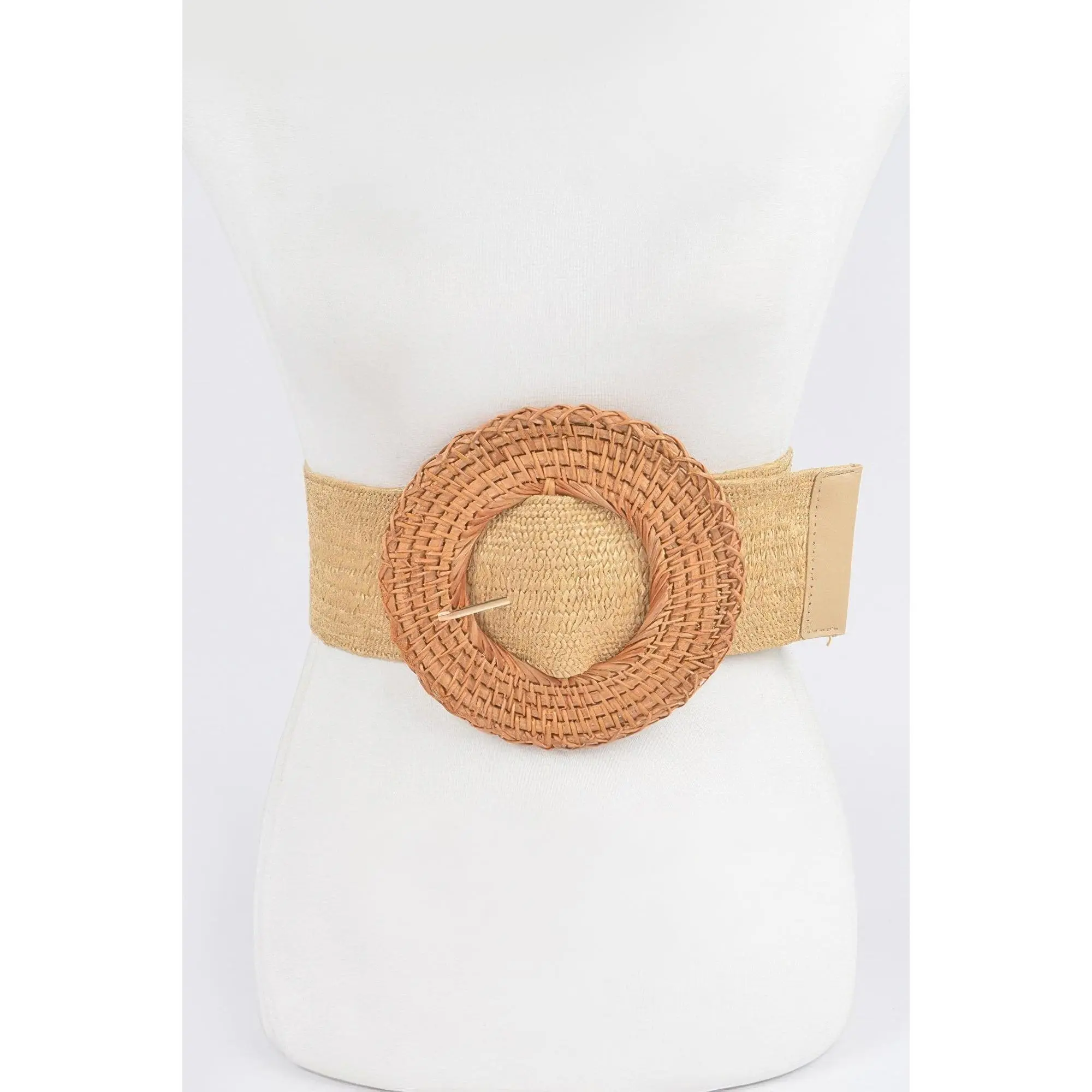 Oversized Bamboo Buckle Waist Elastic Belt