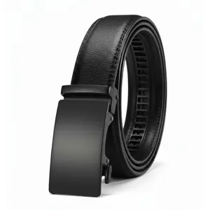 Men’s Ratchet Belt Leather – Adjustable Automatic Buckle Belt for Dress & Casual Wear (Black) 1 Pack