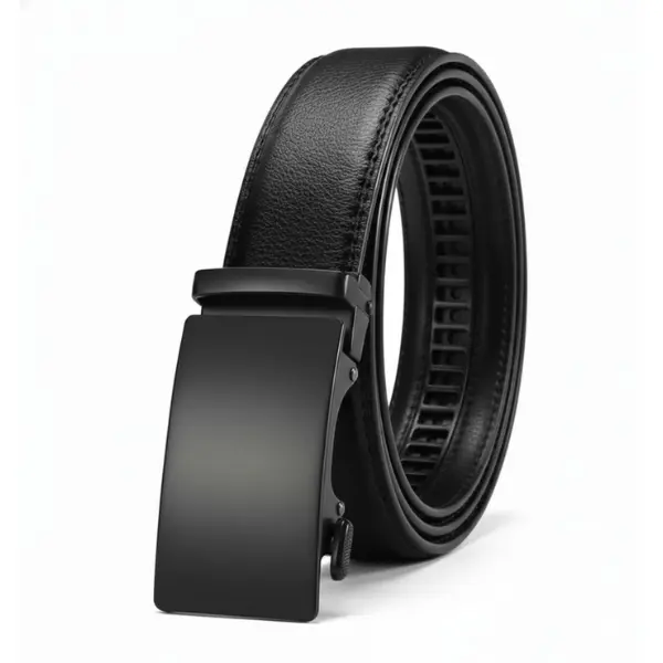 HAGIG Men’s Ratchet Belt Leather – Adjustable Automatic Buckle Belt for Dress & Casual Wear (Black)(1Pack)