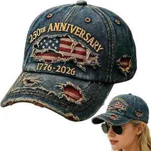 NEW2026! USA 250th Anniversary Distressed Casual Cap,250 Anniversary USA hat 1776-2026 Commemorative Baseball Cap,Traditional American Tribute Hat Gift Honoring Veterans & Patriots Blue