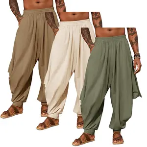 PASLTER  Mens Harem Pants Linen Yoga Beach Baggy Summer Boho Aladdin Genie Pants Menswear Trouser