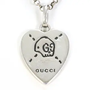 Pre-owned GUCCI Sterling Silver 925 (Ag925) Small Leather Goods Ghost Heart Silver 925 Necklace