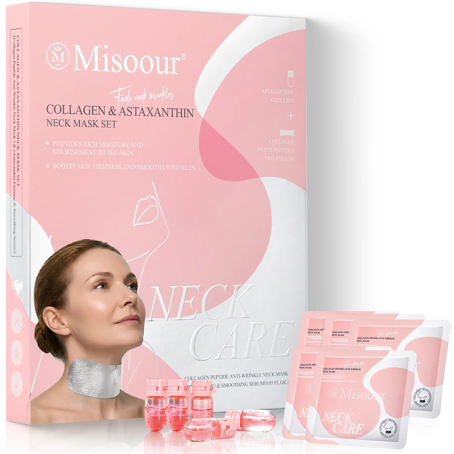 Misoour Neck Mask Set:Collagen Peptide Anti-Wrinkle Neck Mask + Astaxanthin Firming & Smoothing Serum|Reduce neck wrinkles, Moisturize and brighten,Firm and lift#TikTokShopBlackFriday