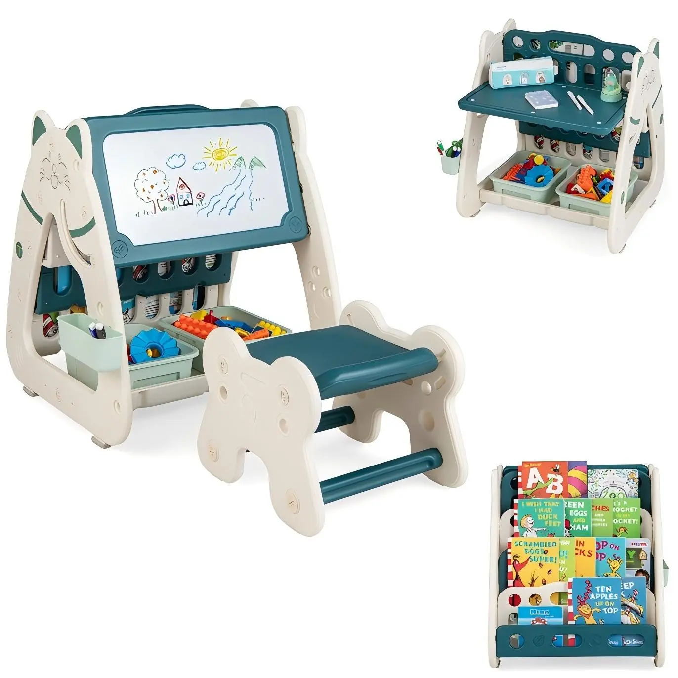 Green - Adjustable Easel with Stool & Book Rack