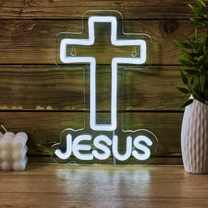 Neon Cross Jesus Design, USB Powered, No Plug, Decorative Night Light, Neon Lights, Atmosphere Lighting, Bedroom Living Room Prayer Faith Gift, Christmas Party Decoration