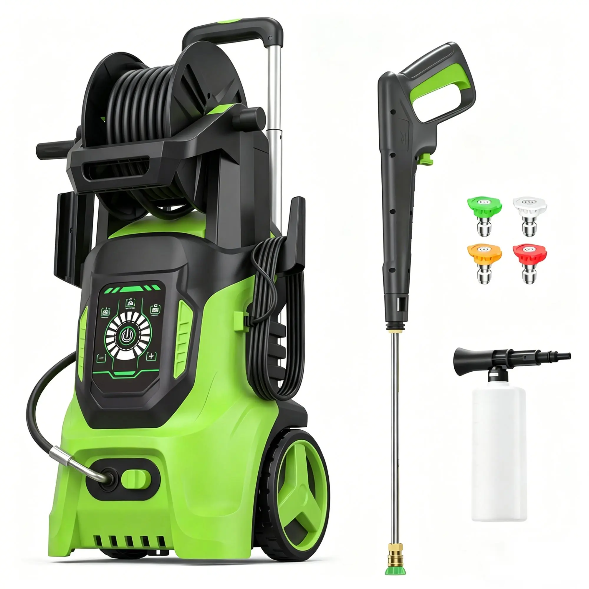 4500 PSI MAX 3.8GPM All-Purpose Electric Pressure Washer with Adj-15-Level Touch Screen, Multi-Functional Jet Cleaning Design, Ergonomic Handle, Wheel Mobility Frame  for Home, Driveway, Patio, Fence, Yard, Garage, Furniture Cleaning