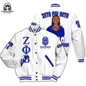 Ireishprint Zeta Phi Beta Custom Chapter Varsity Jacket, Personalized White Jacket Zeta Phi Beta 1920 Sorority Jacket