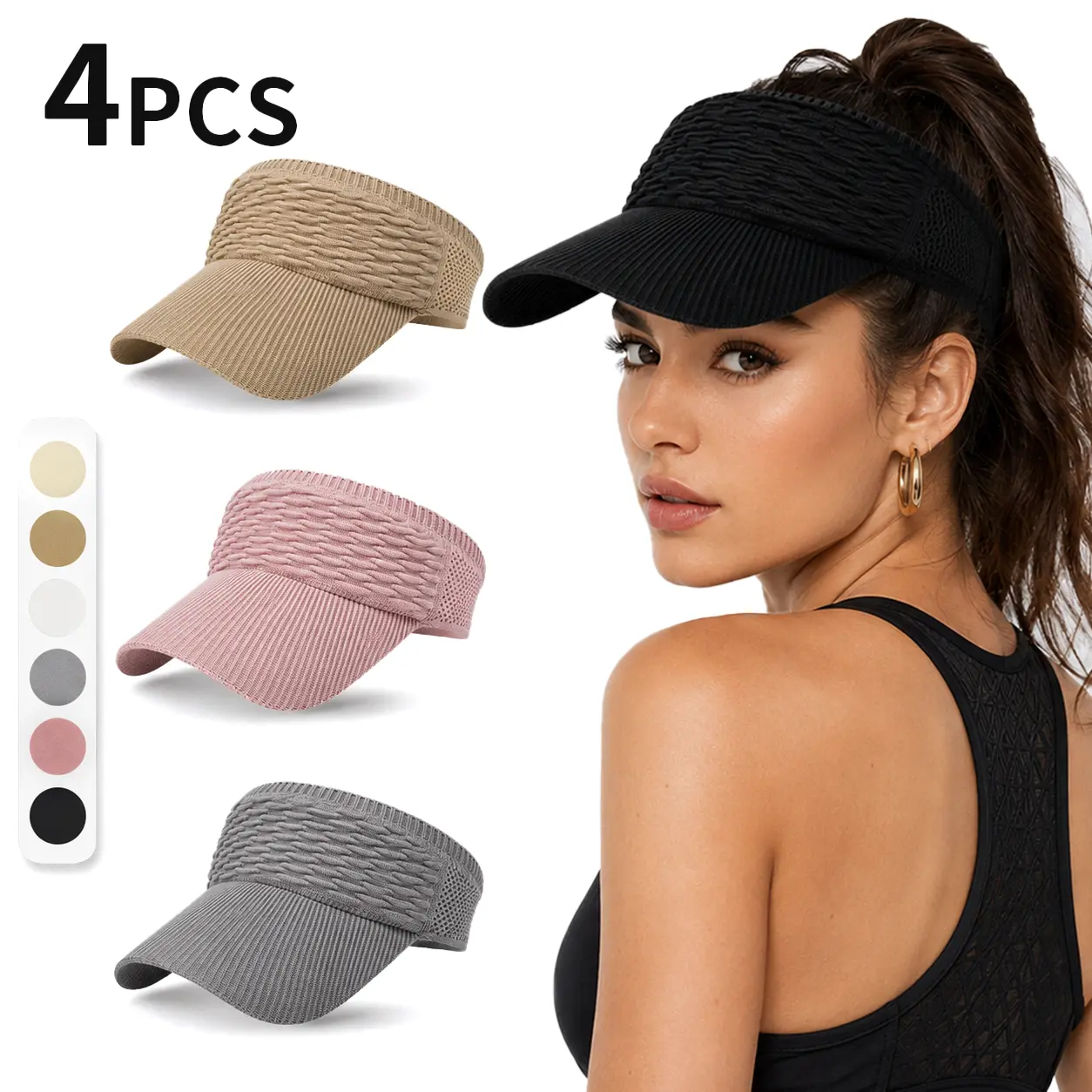 4Pcs Women's High Ponytail Sun Visor Hat | SunSafeTok That Girl Aesthetic Breathable Open-Top UV Protection Cap | Birthday Gift for Her Running Hiking Beach Travel Outdoor Daily Wear