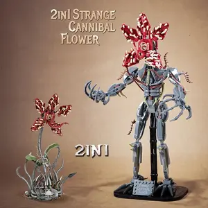 Moc Monster Carnivorous Plant DIY Building Bricks with LED Lights, Stem Educational Assembly Toy, Creative Birthday Gift for Kids