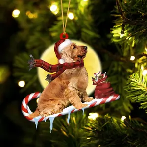 Cocker-Spaniel On The Candy Cane Christmas Flat 2D Ornament, Xmas Dog Ornaments