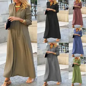 New European And American Cross-border Large Hem Skirt Solid Color Lapel Long Sleeve Simple Casual Long Shirt Dress For Women mother bride isabella yellow kaleigh prom stomach pudge ribbon neck paislee bloated fuffly willito orange eliana feather wendy