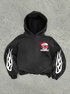Unisex style, streetwear vibe, featuring a dice-patterned print. Retro wash-dyed, snowflake-patterned hooded sweatshirt. Perfect for everyday casual wear, sports, campus life, and hip-hop.