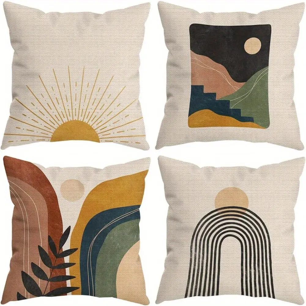 4 Pcs Bohemian Pillow Set Sun Sunset Sunrise Rainbow Mountain Pillow Set Living Room Bedroom Sofa Pillow Set Suitable for Home Sofa Pillow Set Replacement Valentine's Day Gifts