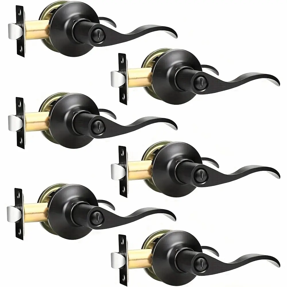 Black Door Handle Interior Door Levers Privacy for Bedroom Bathroom Door Lock Keyless Wave Lever Door Handles