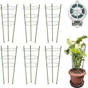 6 Pack  Support Cages 18 Inches Small Tomato Cages and Supports with Adjustable Rings for Garden Pots, Climbing , Bonus 98  Twist Ties