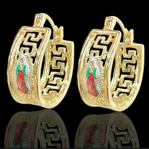 ORO LAMINADO GOLD FILLED HOOP EARRINGS VIRGEN DE GUADALUPE