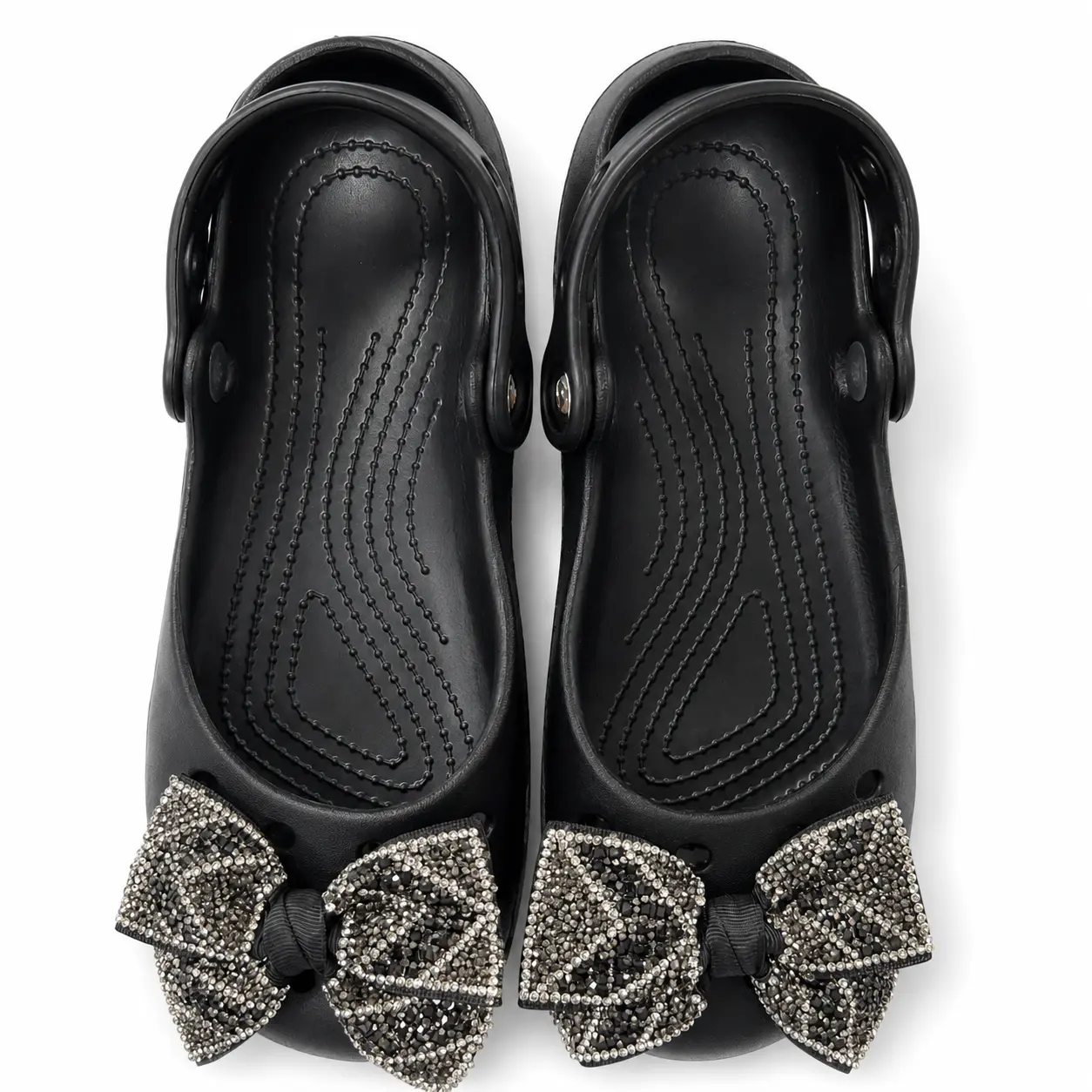 Women’s Rhinestone Bow Mary Jane Clog Flats, Lightweight Slip-On Shoes with Soft Textured Footbed & Flexible Heel Strap