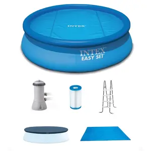 Intex 15ft x 48in Easy Set Above Ground Inflatable Pool w/ Pump and Solar Cover Intex 15ft x 48in Easy Set Above Ground Inflatable Pool w/ Pump and Solar Cover
