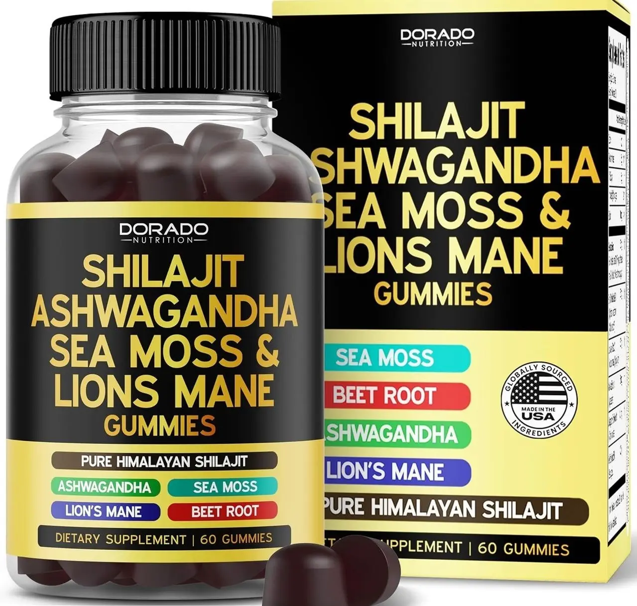 Shilajit Gummies with Sea Moss, Ashwagandha & Lions Mane - (Shilajit Supplement for Men & Women, Energy & Immunity Support ) Third Party Tested, Vegan Safe, NON GMO & Made in USA (60 Gummies)
