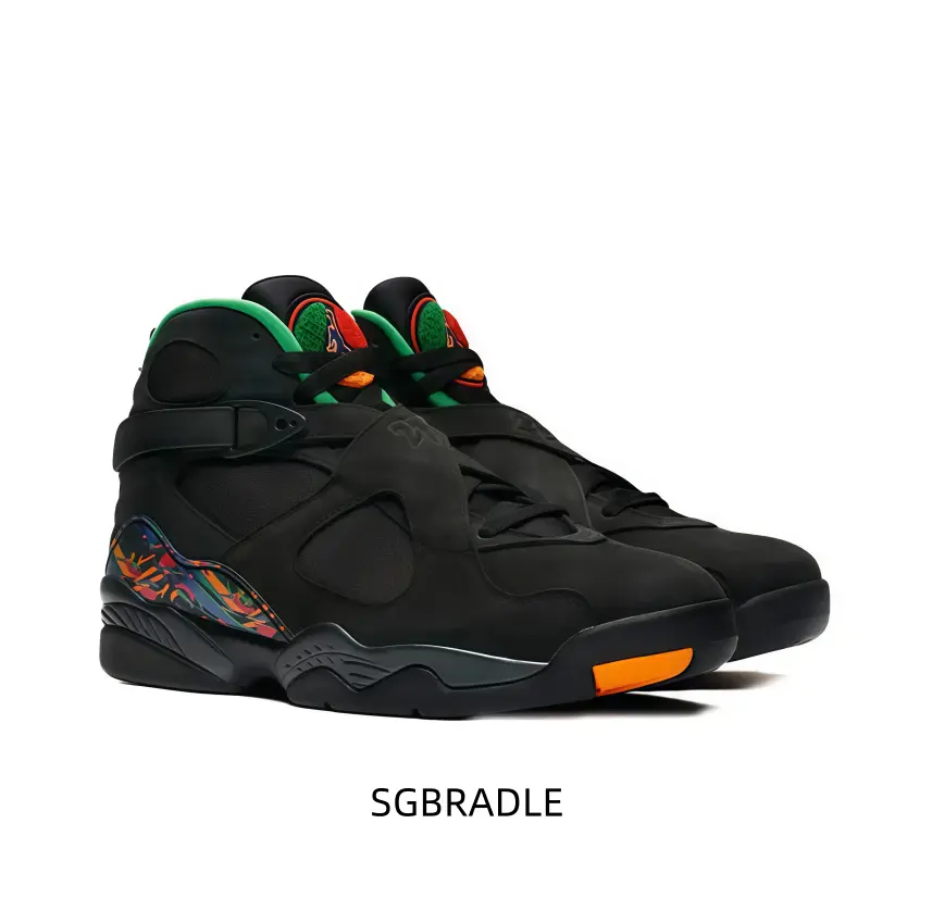 Lightweight cushioned retro athletic shoes constructed with a black matte upper, adjustable forefoot straps, and vivid holographic-like overlays ensure stable lockdown for sports and high-fashion daily wear.