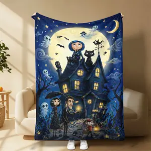Coraline Cartoon Movie Flannel Throw Blanket Coraline Fan Art Soft Plush Blanket For Gothic Witchy Style Room Decor Cool Exclusive Gift For Coraline Fans, Ultra Soft Daily Snuggle Throw Blanket A gift suitable for fans, friends and children