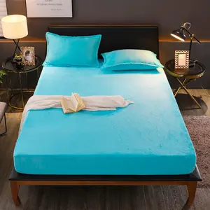 Velvet Sheet Queen Size,Flannel Sheet Plush Shaggy Ultra Fuzzy Sheet with 15''Deep Pocket,Blue,1 Pack(Not Include Pillowcases)