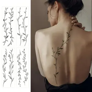 4-Piece Long Minimalist Leaf Flower Vine Back Tattoo Stickers, Waterproof Temporary Tattoos, Realistic Look, Suitable for Women