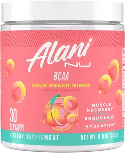 Alani Nu BCAA Sour Peach Rings 2:1:1 Formula Vegan InstAminos Muscle Recovery Post-Workout Supplement Powder 30 Servings Healthcare Dietary Edible