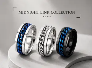 Avoria Midnight Link Chain Spinner Ring, Unisex Fashion Costume Jewelry Accessory