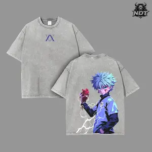 Killua Zoldyck x Hunter X Hunter Unisex Oversize Anime Manga Washed Heavyweight Cotton T-shirt, Gift For Anime Fan, Anime Lover , Killua Fan