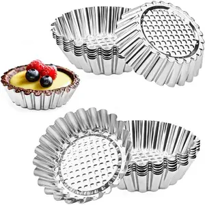 20pcs Durable Stainless Steel Cupcake Molds Set, Large Round-shaped Egg Tart Cups, Practical Baking Tools for Home Kitchen Use Bakeware