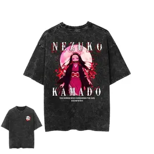 valentine shirts Demon Slayer Nezuko Kamado 2Anime Vintage T Shirt Men Women Wash Cotton Short Sleeve Tops 2026 New Casual Streetwear Graphic Tees