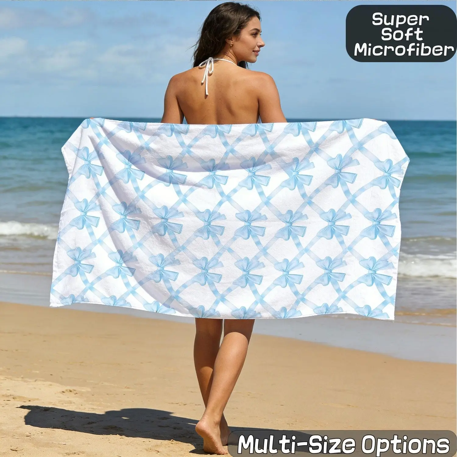 Light Blue Butterfly Print Beach Towel, Soft Absorbent Skin-Friendly, Romantic Design, Breathable Non-Shrinking, Ideal for Girls and Students