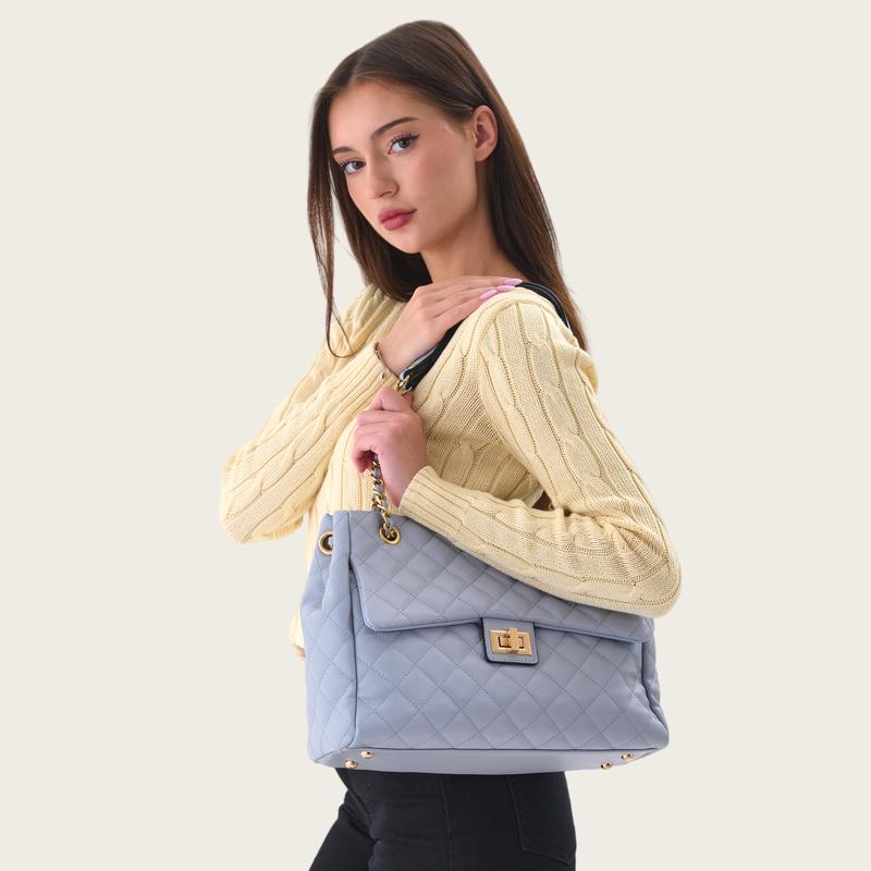 Shirley Women's Quilted Chain Crossbody Tote Bag – Affordable Vegan Leather, Classic Flap Shoulder Bag for School and Work – Stylish Everyday Tote, Perfect Gift for Women in Multiple Colors