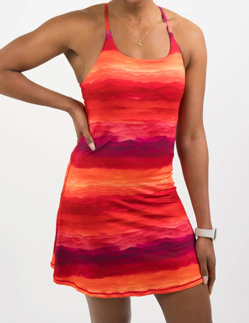 CVG Limitless Dress Desert Sunset Casual Fit, Playsuit, Pockets, Golden, Leg, Bra, Customized, Adjustable, Polyester, Sleeveless, Fabric, Straps, Sculpting Fabric, Collarless Casual Dresses, Elastized Casual Dresses