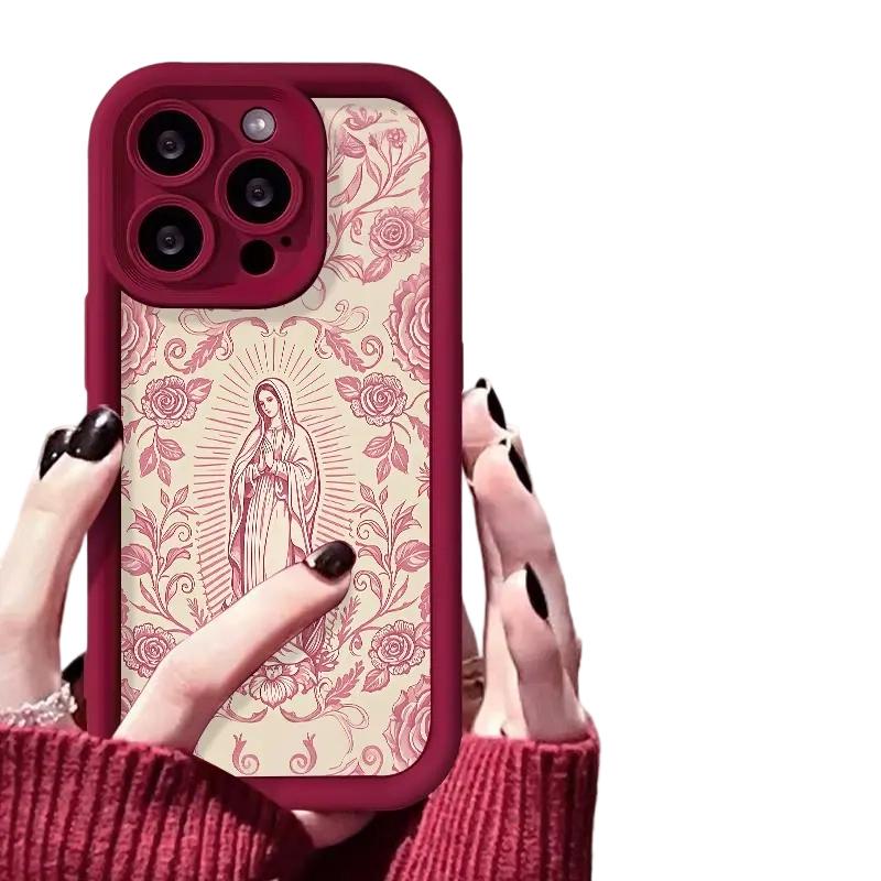 Virgin Mary Pattern Phone Case for iPhone 17 16 15 14 13 12 11 – Soft TPU, Fully Protected & Shockproof Cover Stylish Trendy Gift for Christian Faith Lovers!