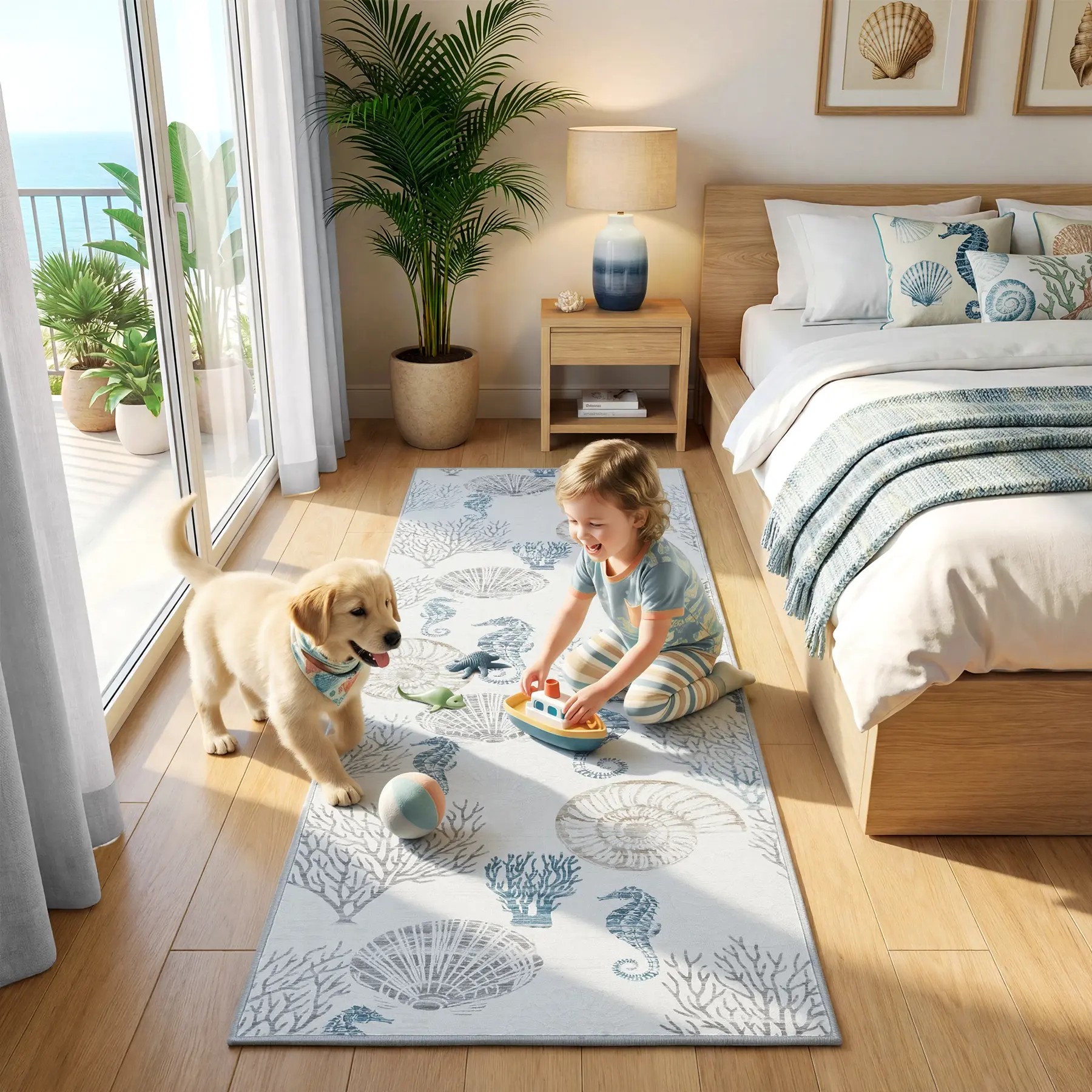 Tribesigns Boho Coastal Area Rugs for Living Room, Soft Washable Bedroom Rugs, Animal Large Ultra Thin Indoor Dining Room Carpet for Nursery Dorm Office homedecor