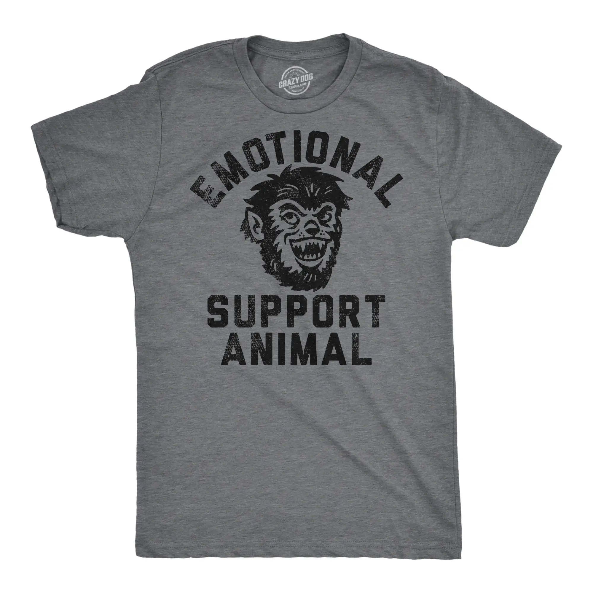 Mens Funny T Shirts Emotional Support Animal Werewolf Sarcastic Halloween Graphic Tee for Men Mens Funny T Shirts Cool Vintage Fashion T-Shirt Gift Classic Menswear Halloween Apparel for Men Funny Animal Short Dark Grey
