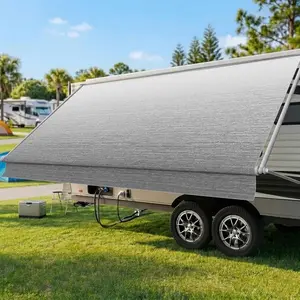 RV Awning Fabric Replacement 15'(14'2" Fabric) 19.5oz Heavy-Duty Camper Awning Replacement,Heat-Sealed Vinyl,UV-Resistant & Weatherproof for RV Awnings,Trailer Awnings,Fade Gray