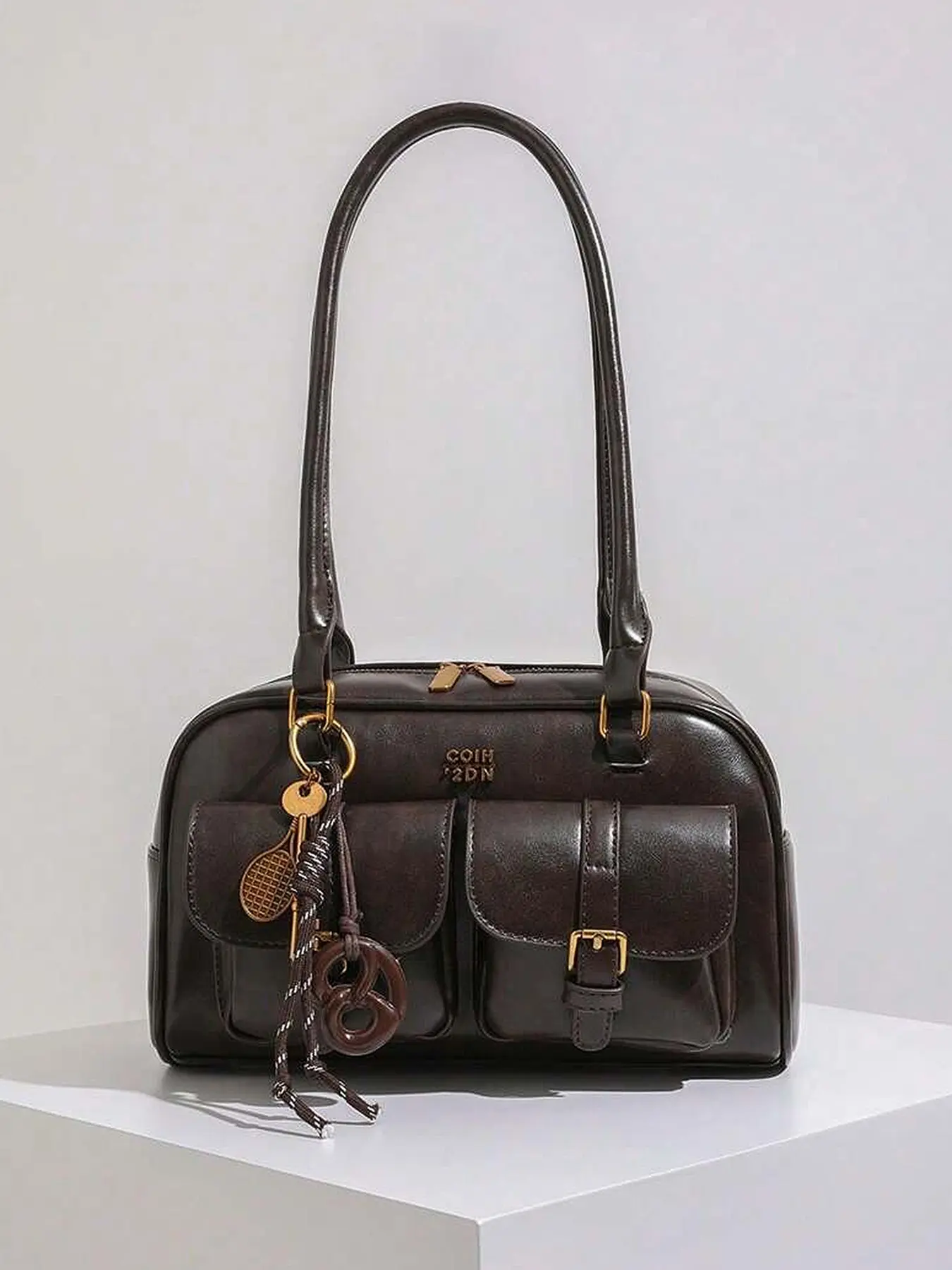 One-shoulder underarm bag, double-pocket design with hanging baguette bag, one-shoulder bag, casual simple style, suitable for daily commuting, shopping and dating, Casual handbag satchel, Handbag shoulder purse, Commuter Crossbody Bag