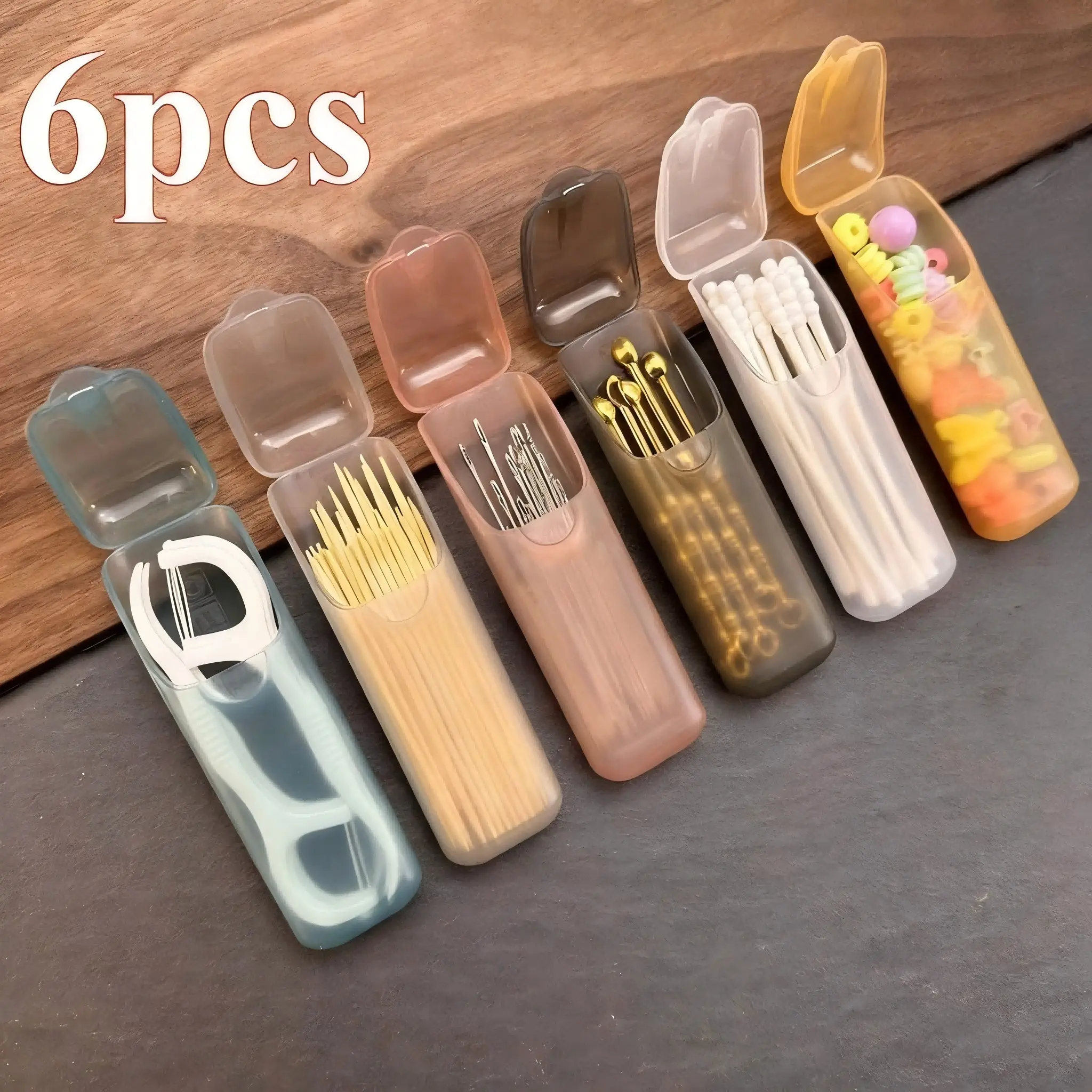 6-Piece Mini Solid Color Lightweight Portable Storage Box Set, PP Plastic Small Parts Accessories Box Organizer, Travel Toothpicks, Dental Floss, Pills, Jewelry Storage, Multi-Functional, Durable Plastic Organizers, Containers Set